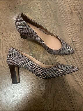 Cole Haan Plaid Pointed-Toe Kitten Heel Pumps - Brown/Black